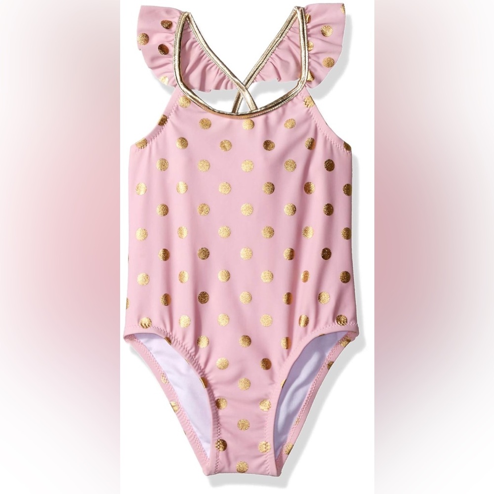5 for $20 Item: Pink and Gold Polka Dot Kids Swim One Piece